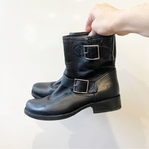 Frye Vicky Black Leather Women's Engineer Combat Boots